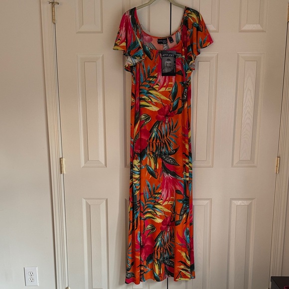 Attitudes by Renee Tropical Print Maxi Dress - Orange and Pink - Picture 1 of 5